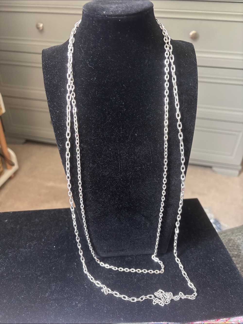 Silver double strands Long Link Chain Necklace
